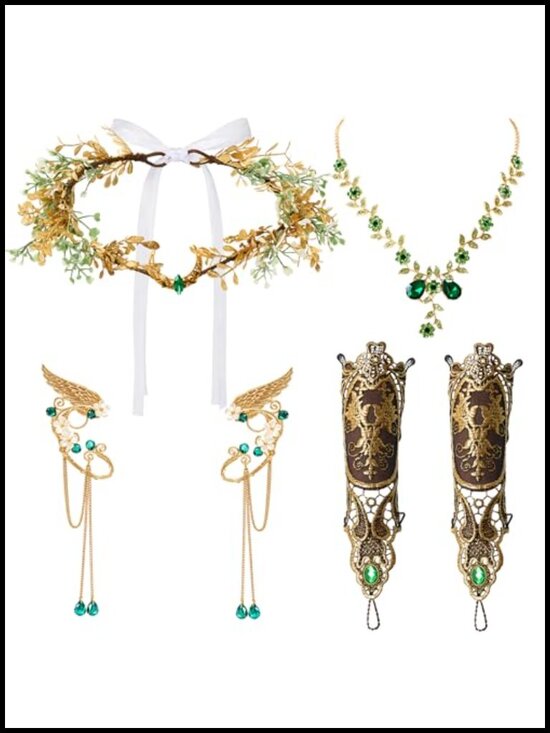 Fairy Elf Renaissance Accessory Set - Headpiece, Ear Cuffs, Gloves, Necklace main image 6